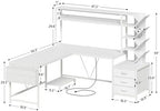 63" L Shaped Desk with Bookshelf, Drawers and Hutch for Home Office - Image 2