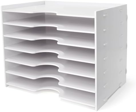 SONGWAY File Organizer for Desk - 7 Tier Wide Document Holder, Letter Mail Tray Storage Rack, A4 Paper Storage Holder, Desktop Organizer for Home Office School, White by SONGWAY