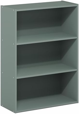 Furinno PASIR Book Shelf, 3-Tier Bookshelf, Storage Shelves Bookcase, 9.7 x 23.7 x 31.5, for Living Room, Bedroom, Home Office, Sage Green - Image 6