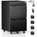 Aobabo 2 Drawer Rolling Metal File Cabinet with Lock, 5 Wheels, Black by Aobabo