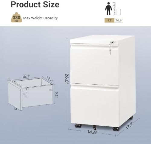 DEVAISE 2 Drawer File Cabinet with Lock, Fully Assembled Except Casters - Image 3