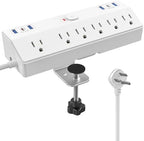 40W Fast Charging Station, Desk Clamp Power Strip 10FT Extension Cord, JXGUCAT Removable Desk Mount Flat Plug Power Strip Surge Protector, 2 USB-C Ports, 6 Outlets, Fits 1.8" Tabletop Edge by JXGUCATpowerstrip