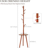Wooden Coat Rack Freestanding with Round Table & 8 Hooks, Coat Tree Organizer for Clothes, Hats, Bags, Easy Assembly Space-Saving Coat Rack Stand for Home, Office, Walnut - Image 2