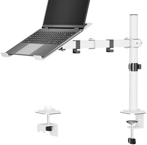 UPGRAVITY White Laptop Desk Mount with Vented Tray for Notebook up to 17 inch, Fully Adjustable Single Laptop Arm Stand Holds up to 17.6 lbs, Clamp on/Grommet Mounting by UPGRAVITY