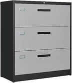 Letaya File Cabinet with Lock-Lateral 3 Drawer Metal Filing Cabinets-Organization Storage for Home Office-Hanging Letter/Legal/F4/A4 Size (Grey Black) by LetayaMetalCabinets