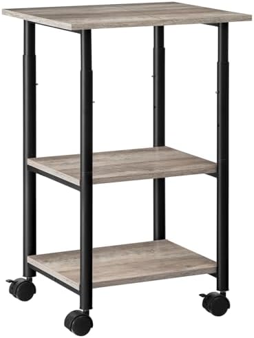 HOOBRO Printer Stand, 3-Tier Industrial Under Desk Printer Cart with Shelf, Mobile Heavy Duty Storage Rack on Wheels for Home, Office, Grey and Black BG03PS01G1 by HOOBRO
