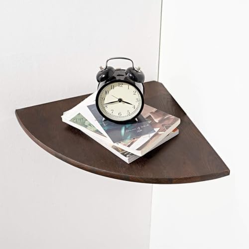 Corner Shelf, Solid Oak Wood Floating Corner Shelf Wall Mount Round End Floating Speaker with Wire Hole for Small Plant Photo for Bedroom Kitchen, Living Room by Coamily
