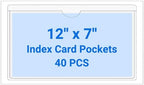 40 PCS Clear Self Adhesive Plastic Label Pockets, Top Loading Business & Library Index Card Holders, Peel and Stick Sleeves for Storage Bins, Totes, Binders and Drawers (12 x 7 Inch) by Kvatr-X