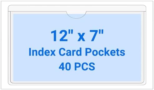 40 PCS Clear Self Adhesive Plastic Label Pockets, Top Loading Business & Library Index Card Holders, Peel and Stick Sleeves for Storage Bins, Totes, Binders and Drawers (12 x 7 Inch) by Kvatr-X