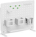Kantek Pegboard Desktop Organizer & Accessories, Sits, Hangs or Clamps to Tables, 20.58” X 17” White Steel Privacy Panel, Cup Holder, Pen Cup, Headphone Holder, Tray, Magnets, Easy Install by Kantek