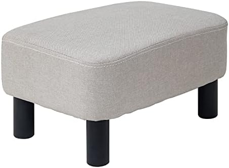 IBUYKE Small Footstool Ottoman, Linen Fabric Footrest, Linen RF-BD213 by IBUYKE