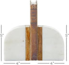Deco 79 Marble Decorative Bookends 5 lbs Non Skid Bookends with Wood Details, Set of 2 Office Bookends4"W, 5"H, White - Image 6