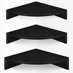 Homode Corner Floating Shelves, Set of 3 Corner Shelves Wall Mounted with Cable Hole, 3 Tier Wooden Hanging Corner Storage Shelf for Bedroom, Living Room, Kitchen, Black by Homode