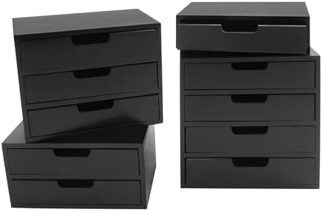 4-Piece Wooden Stackable Drawer Cabinet Set - Desktop Storage Organizer with 10 Drawers, Sturdy Design for Home/Office, No Assembly, Space-Saving, Durable (Black) - Image 6