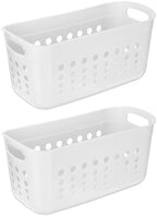uxcell 2Pack Pantry Plastic Storage Baskets, 15.55x7.87x7.6 Stackable Organizer Container with Handle Organization Bins for Shelves Bathrooms Bedrooms Closet Desktop Cabinets, White by uxcell