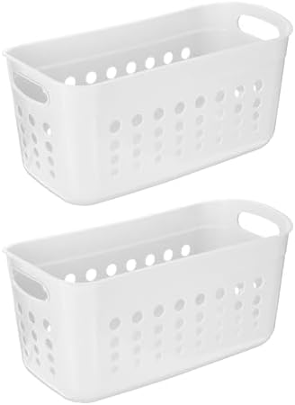 uxcell 2Pack Pantry Plastic Storage Baskets, 15.55x7.87x7.6 Stackable Organizer Container with Handle Organization Bins for Shelves Bathrooms Bedrooms Closet Desktop Cabinets, White by uxcell