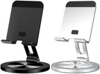 Phone Stand for Desk, 360° Rotating Dual Adjustable Foldable Cell Phone Holder, Heavy Solid All-Aluminum Base Anti-Slip Stable Support for Home Office Study, Fits iPhone Galaxy 4-8" Phones by YCNEW