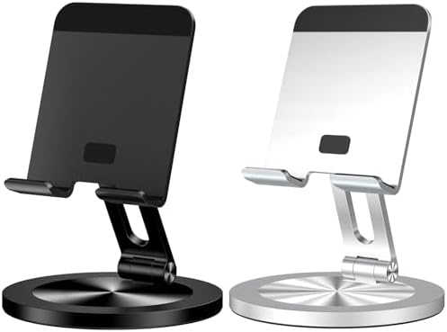 Phone Stand for Desk, 360° Rotating Dual Adjustable Foldable Cell Phone Holder, Heavy Solid All-Aluminum Base Anti-Slip Stable Support for Home Office Study, Fits iPhone Galaxy 4-8" Phones by YCNEW