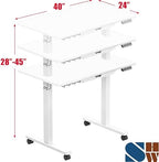 SHW 40-Inch Mobile Height Adjustable Standing Desk w/Drawer, White - Image 3