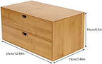 Bamboo Desk Organizer Small Retro Bamboo Tabletop Storage Box with Drawers& Recess Handles for Office Home Supplies Table Storage Collector 13 * 7.5 * 6in (2 Drawers) - Image 3