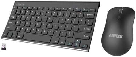 Arteck 2.4G Wireless Keyboard and Mouse Combo Ultra Compact Slim Stainless Keyboard and Ergonomic Mouse for Computer/Desktop/PC/Laptop and Windows 10/8/7 Build in Rechargeable Battery by ARTECK