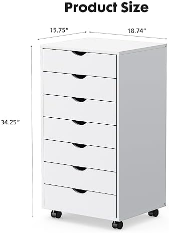 OLIXIS 7 Drawer File Cabinet on Wheels, Printer Stand - Image 2