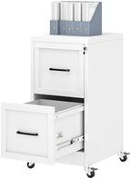Ckzbx 2 Drawer File Cabinet with Lock, Narrow Vertical Filing Cabinet, Under Desk File Cabinets,White Metal Dresser Cabinets for Home Office,Fit Letter/A4/Legal Size File (Wheel) by Ckzbx
