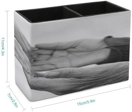 PU Leather Multi-Compartment Pen Holder Desktop Organizer Pencil Cup Storage Caddy for Office Home Supplies Closeup Grandmother Granddaughter Holding Hands Outdoors Environment Black And White Editio - Image 2