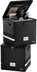 DocSafe Vinyl Record Storage Box with Lock,Fireproof Record Organizer Storage for 100+ Single Records(12-inch), Collapsible Storage Crate with Lid & Handles for Valuable Album Collection,Black,2 Pack by DocSafe