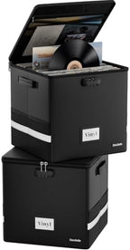 DocSafe Vinyl Record Storage Box with Lock,Fireproof Record Organizer Storage for 100+ Single Records(12-inch), Collapsible Storage Crate with Lid & Handles for Valuable Album Collection,Black,2 Pack by DocSafe