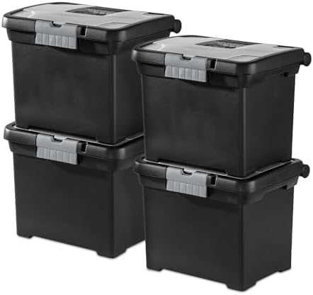 Sterilite Portable File Box, Letter File Storage Bin with Handle, 4 Pack by Sterilite