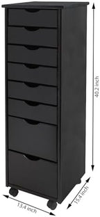 Jela-USA Solid Pine Wood 8 Drawer Rolling Cart, Black - Image 3