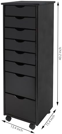 Jela-USA Solid Pine Wood 8 Drawer Rolling Cart, Black - Image 3