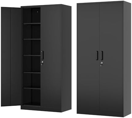 Fesbos Metal Storage Cabinet-72” Tall Steel File Cabinet with Lockable Doors and Adjustable Shelves-Black Steel Storage Cabinet for Home, School, Office, Garage by Fesbos