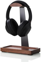 Walnut Headphone Stand, Wood Headset Holder with Storage for Desk by TechVibeJoy