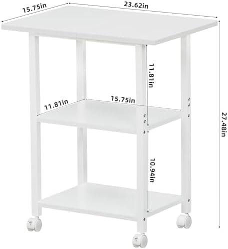 Lerliuo 3-Tier Printer Stand, Industrial Mobile Printer Table with Storage Shelf and Steel Frame, Rolling Printer Cart Holder with Lockable Wheels for Home, Office (White) - Image 4