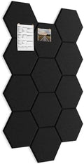 Large Bulletin Board 12" x 10", 12 Pack Blcak Cork Boards for Walls, Self-Adhesive Hexagon Felt Pushpins Wall Tiles, Display for Messages, DIY Notice, Photo Decorations, Classroom, Office, Bedroom by Topnaca