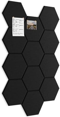 Large Bulletin Board 12" x 10", 12 Pack Blcak Cork Boards for Walls, Self-Adhesive Hexagon Felt Pushpins Wall Tiles, Display for Messages, DIY Notice, Photo Decorations, Classroom, Office, Bedroom by Topnaca