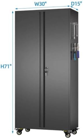 SUXXAN 71-Inch Garage Storage Cabinet with Drawer, Pegboard and Wheels - Image 3