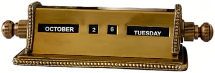 Vintage Solid Brass Perpetual Desk Calendar, Manual Flip Monthly Date Calendar, Antique Gold Desktop Calendar for Office Desk, Home Decor by TerkCo