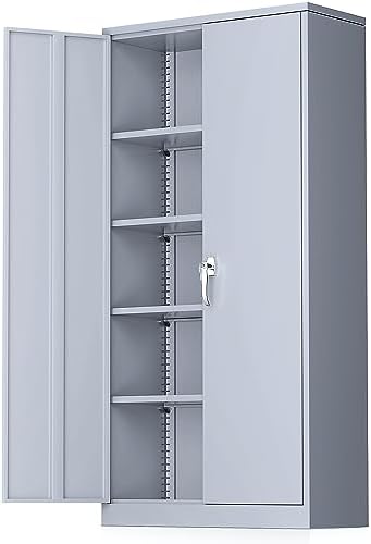 Greenvelly Metal Storage Cabinet with Doors, 72" Lockable Steel Garage Storage Cabinet with Shelves, Dark Grey 36" W x 18" D by Greenvelly