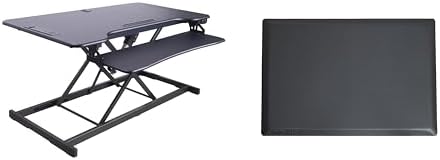 Rocelco 46" Electric Standing Desk Converter with AC Outlet USB Charger and Anti-Fatigue Floor Mat - Motorized Adjustable Sit Stand Riser - Tabletop Workstation Keyboard Tray - Black (R EDRB-46-MAFM) by Rocelco