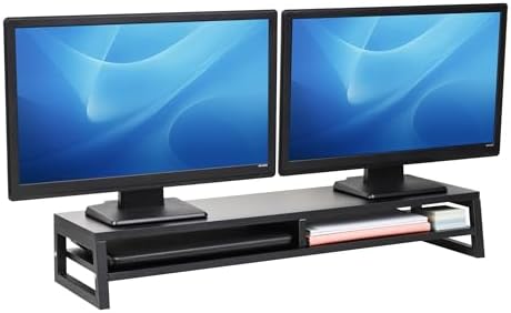 Mind Reader 2-Tier MDF Double Monitor Stand, Dual Screen Riser with Storage Shelf, 33.75 Inch Wide, 88 lb Capacity, Black by MindReader