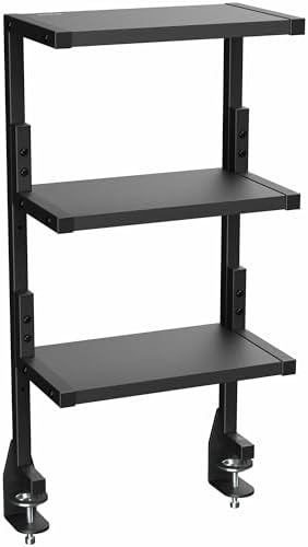 VIVO Clamp-on 13 inch Above or Below Desk 3-Tier Shelving Unit for Table Accessories, Gaming Devices, and More, Storage Tray, Desktop Organizer, Black, STAND-SHELF3C by VIVO