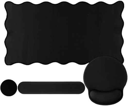 Sabary Scalloped Desk Mat Keyboard Mouse Pad Set Black 31.5 x 15.7 Inch by Sabary