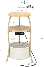 sthemc 3-Tier Small Round End Table Livingroom with Charging Station,Basket - Image 3