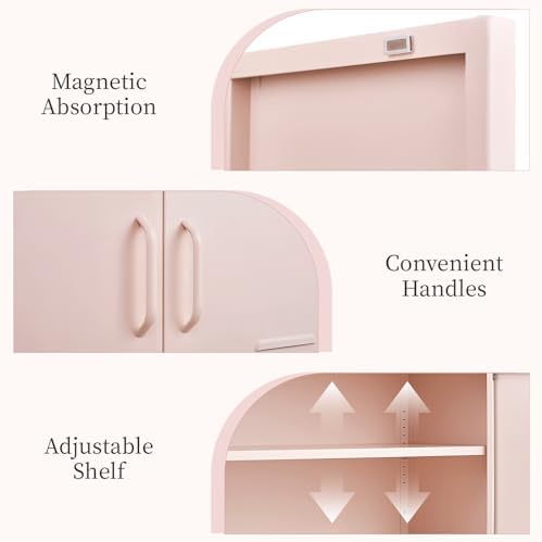 IRONFFICE Metal Cabinets,2 Door Cabinet with Adjustable Shelf,Pink Storage Cabinet for Bedroom,Living Room,Pink - Image 6