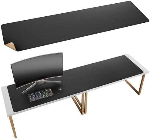 Chihein 71” x 20” Cork & PU Leather Desk Mat (Black) - Huge Mouse Pad, Double Sided Waterproof Desk Pad Protector for Gaming, Office, Home by Chihein