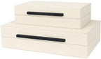 Beige Shagreen Decorative Storage Boxes – Set of 2 Faux Leather Jewelry & Memory Boxes with Black Metal Handles, Nesting Photo Organizers for Home Decor, Gift, and Office Organization - Image 3