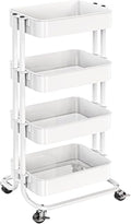Pipishell 4 Tier Metal Rolling Utility Cart with 2 Lockable Wheels, White by Pipishell